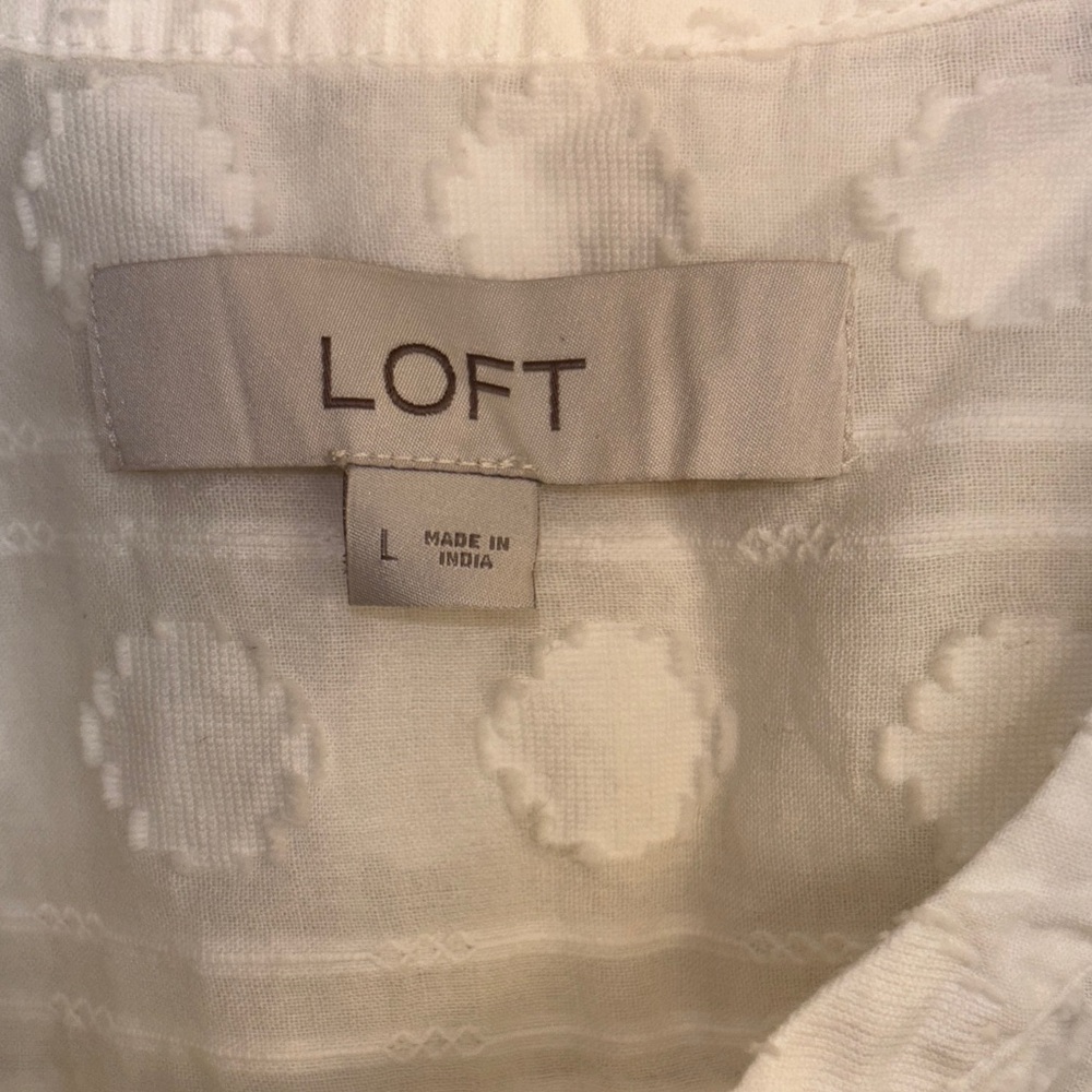 LOFT Ivory White textured Patterned Blouse L - Picture 3 of 5